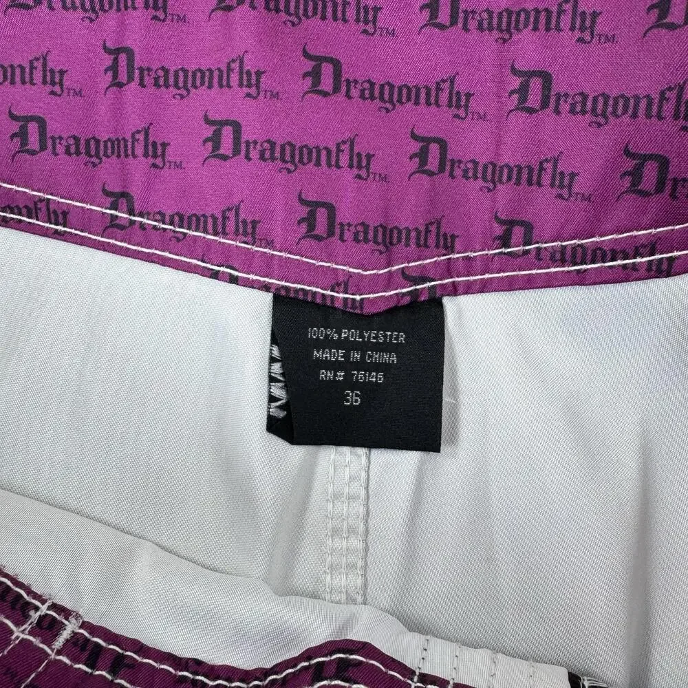 Dragonfly Swim Shorts Mens Size 36 Purple Hendrix Electric Haze Board Graphic